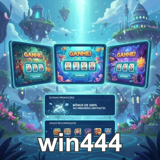 Interface do aplicativo win444 mostrando slots e promoções.