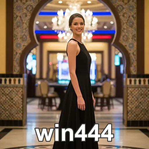 Usuária sorridente em ambiente de cassino elegante no win444.