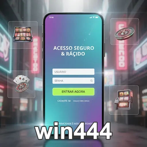 Telinha do site win444 com slots populares e opções de login.
