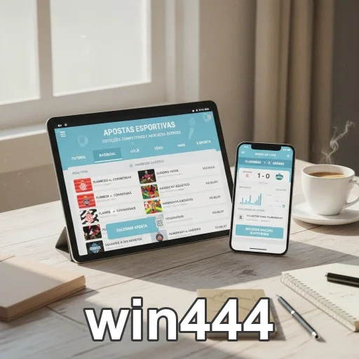 Interface do aplicativo win444 em dispositivo móvel e tablet.