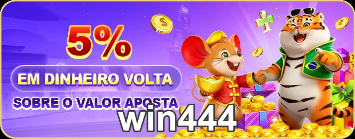 Promoção de 5% em dinheiro volta na win444 com personagens.