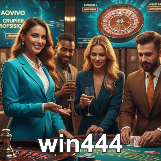 Croupiers da win444 em uma mesa de apostas ao vivo.