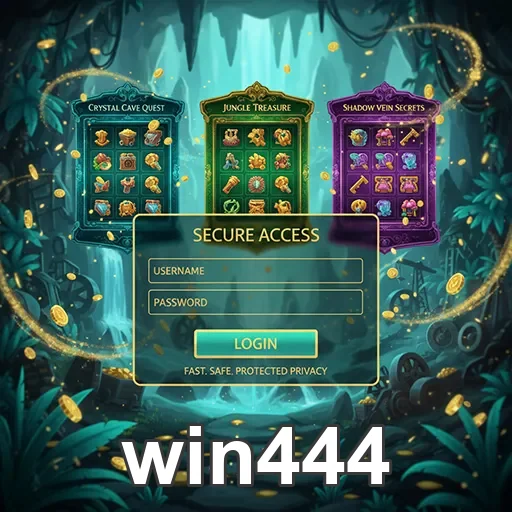Tela de login do win444 com jogos e acesso seguro.