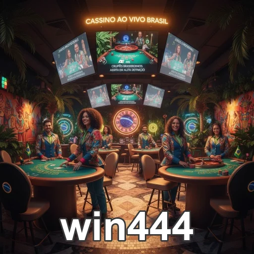 Imagem da plataforma win444, com dealers e mesas de cassino.