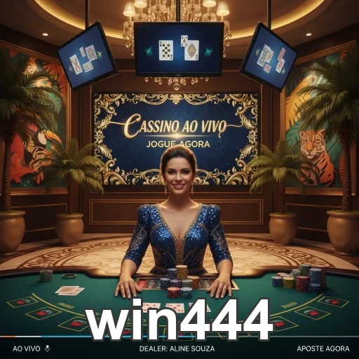 Dealer sorridente em cassino ao vivo no win444.