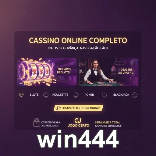 Tela do cassino win444 com jogos e dealers ao vivo.