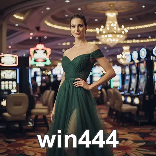 Modelo elegante em cassino ilustrando acessibilidade ao win444.