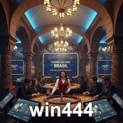 Interface do cassino ao vivo win444 com jogadores e dealer.