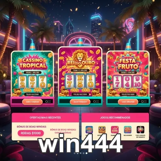 Interface da win444 mostrando slots populares e bônus.