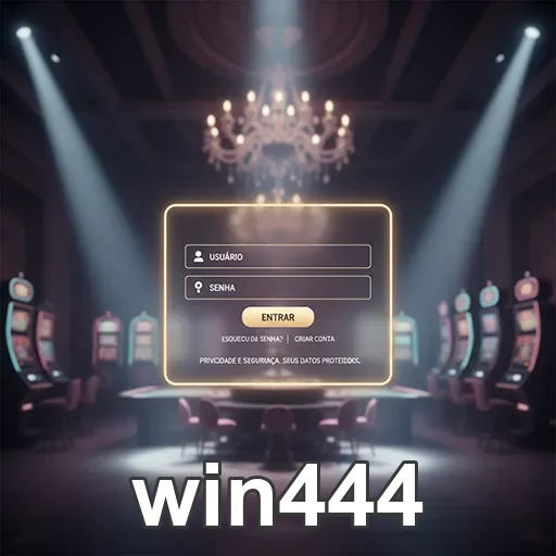 Tela de login do win444 em um ambiente de cassino sofisticado.