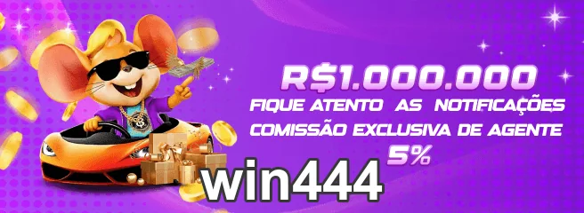 Promoção de bônus VIP no site win444 com mascote e prêmios.