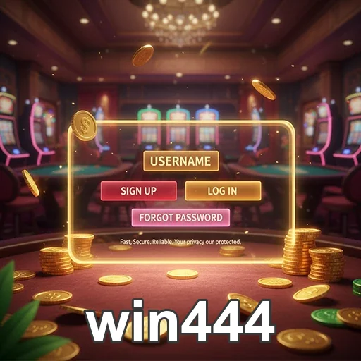Interface do win444 para login, destacando suporte ao usuário VIP.