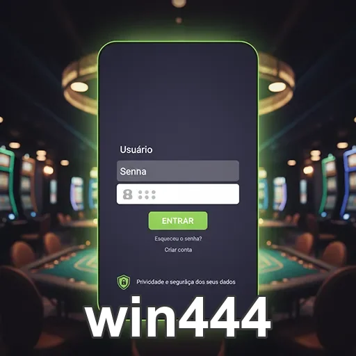 Login da conta win444 destacando acesso a slots VIP.