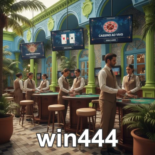 Cenário de cassino ao vivo com dealers na win444.