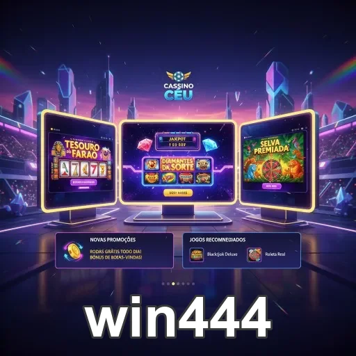 Exibição da plataforma win444 com jogos e promoções em destaque.