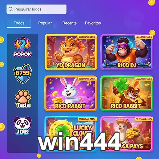 Tela de jogos de slots do site win444 com diversos títulos.